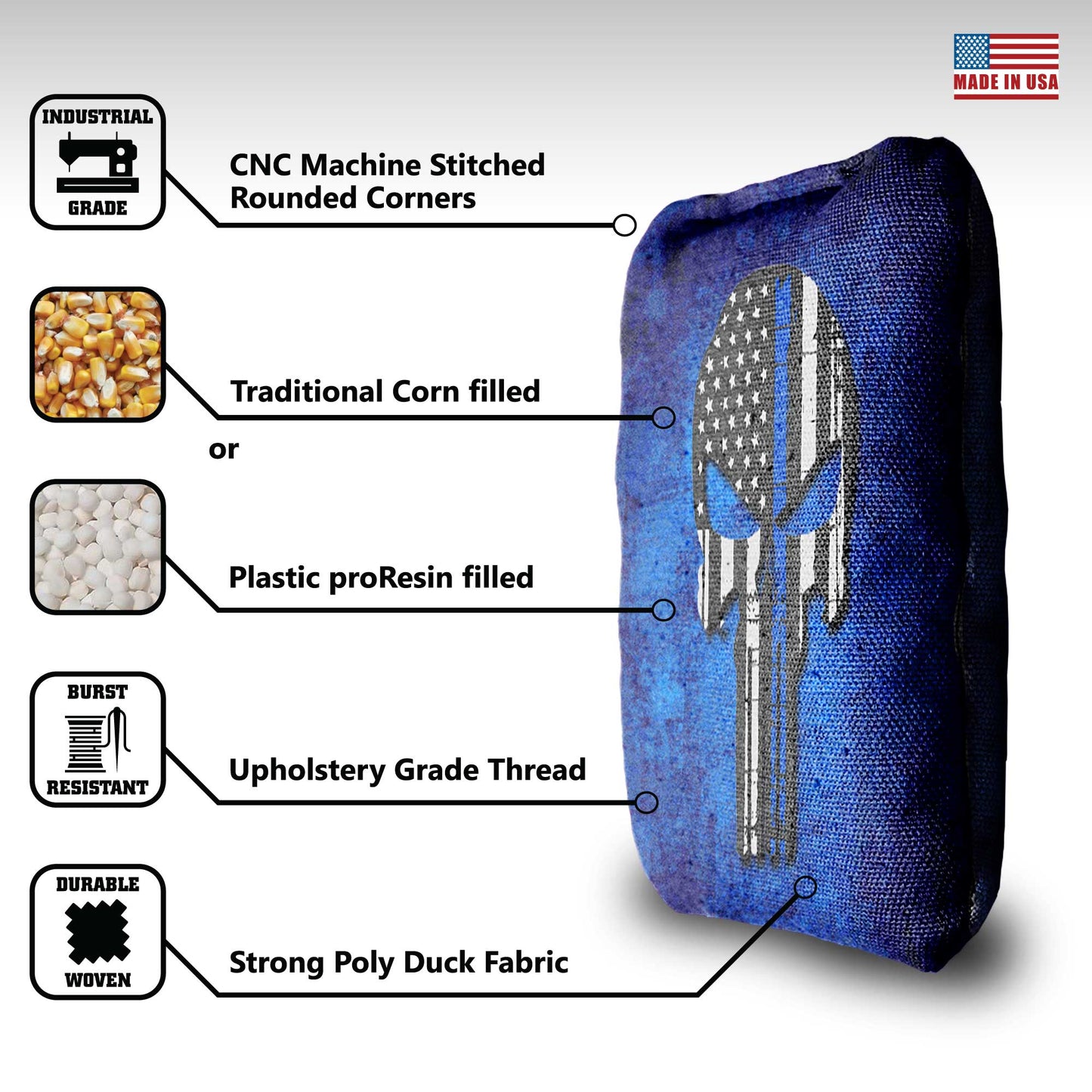 The Thin Blue Lines (Punisher) - 8 Cornhole Bags