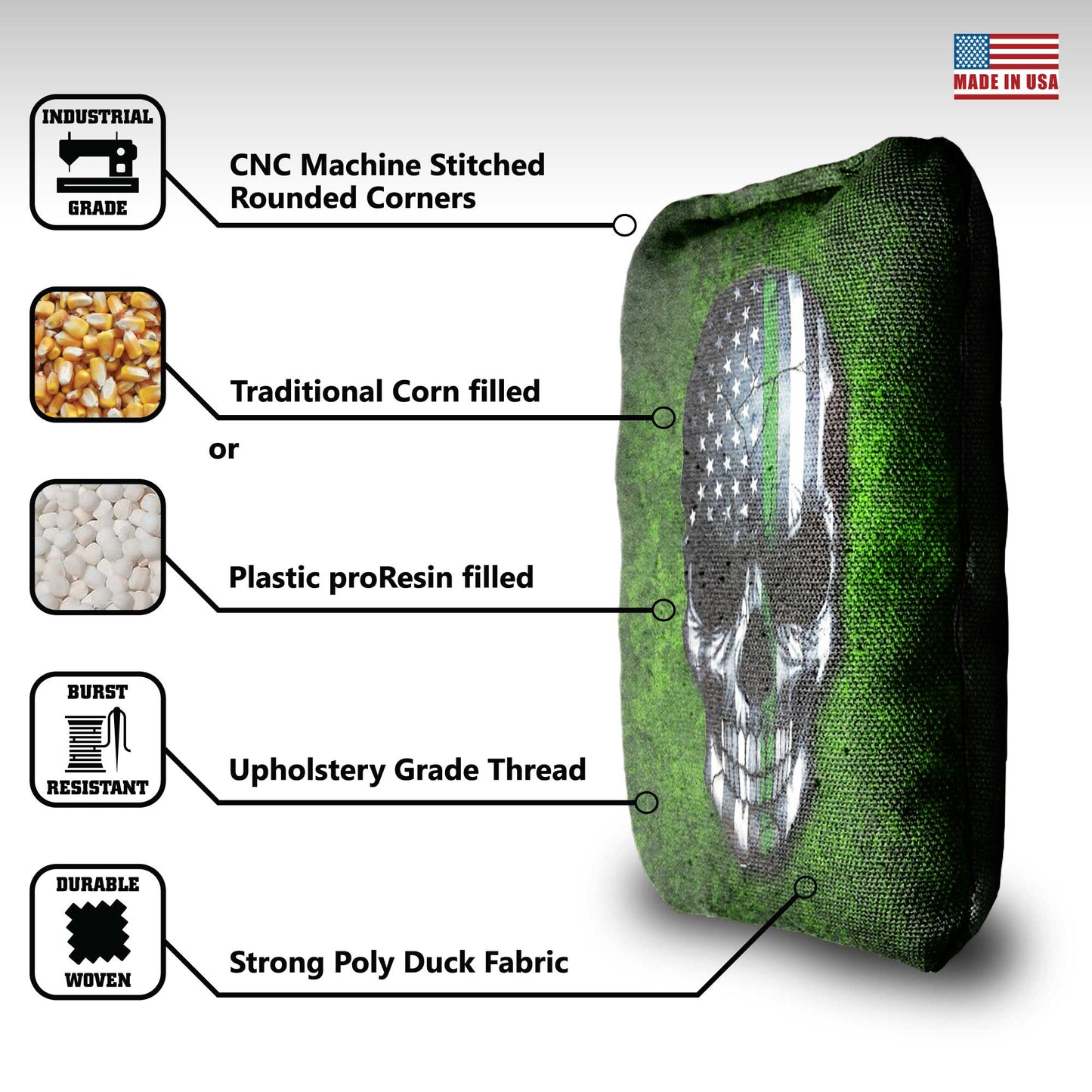 The Thin Green Lines (Skulls) - 8 Cornhole Bags