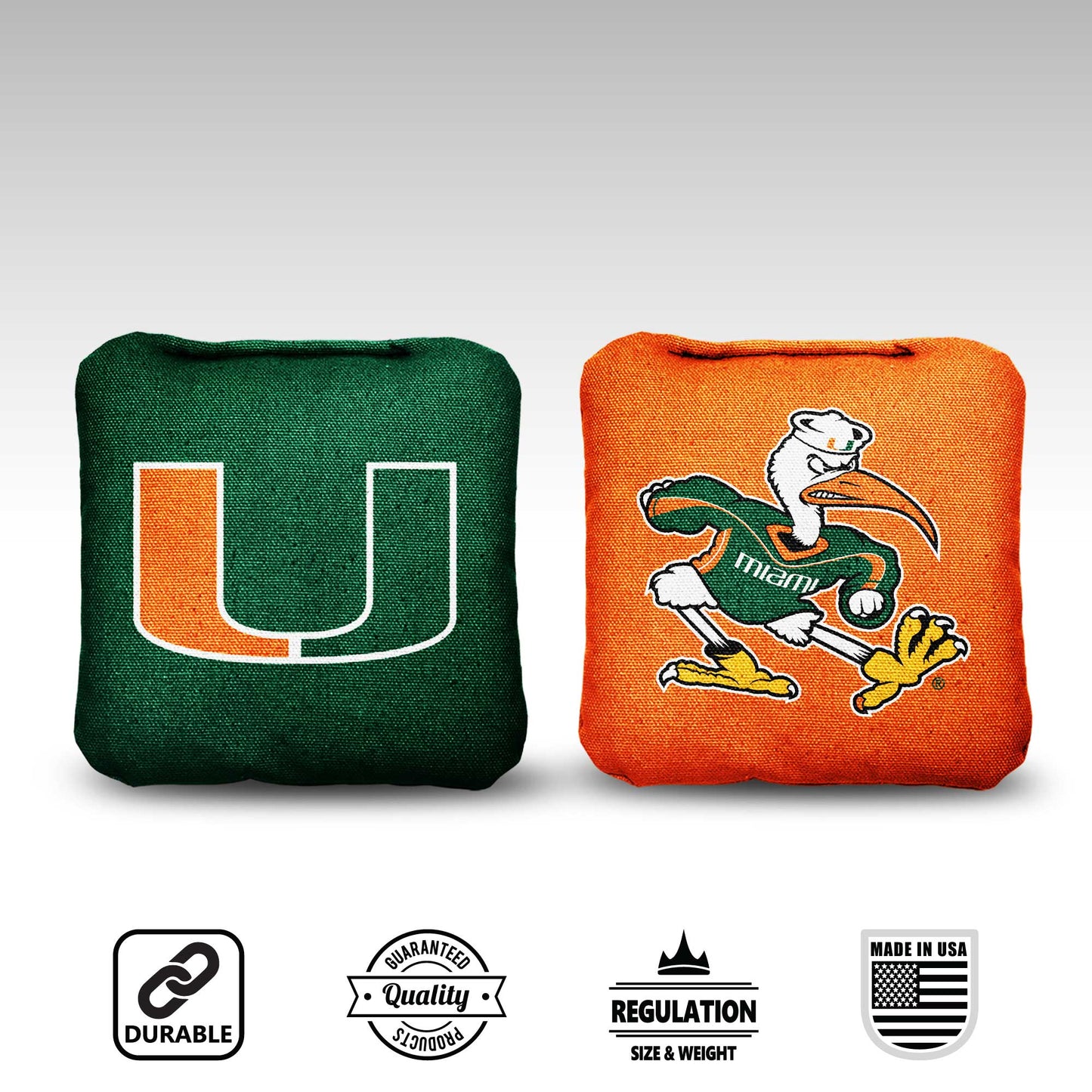 University of Miami Cornhole Bags - 8 Cornhole Bags