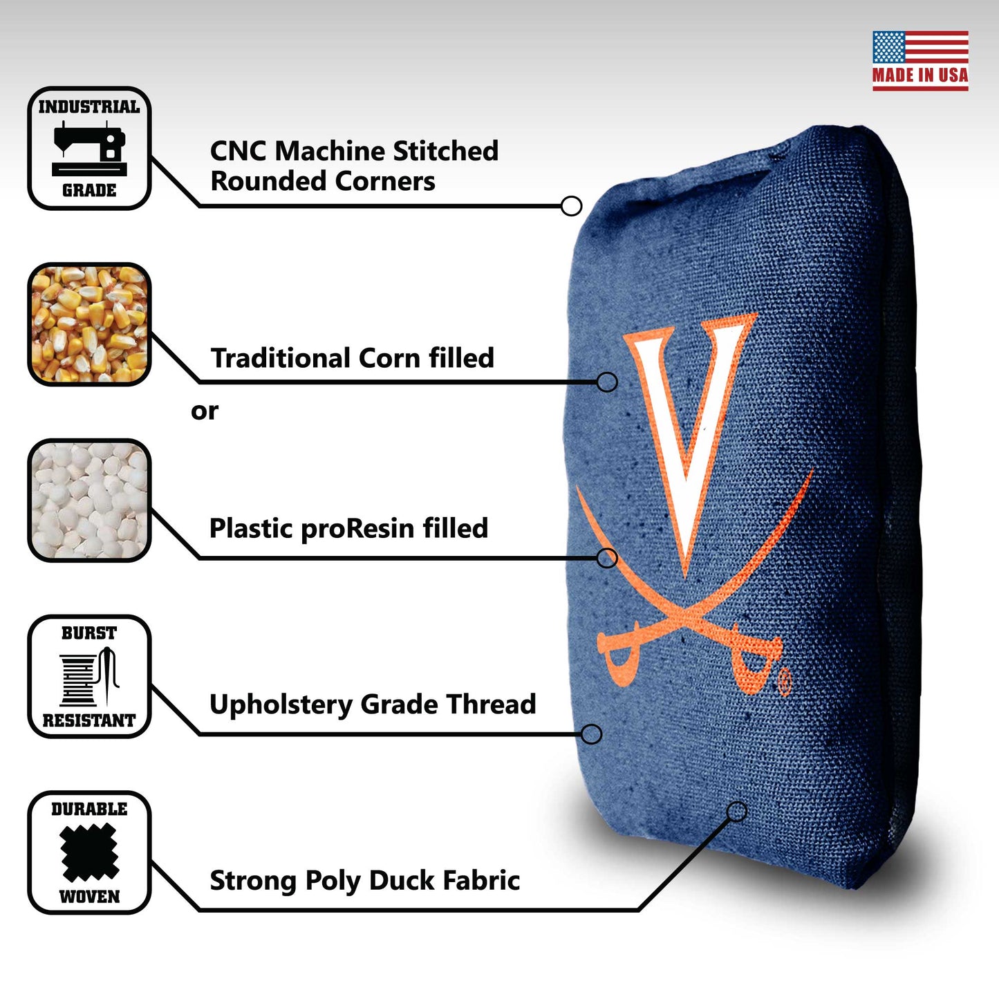 University of Virginia Cornhole Bags - 8 Cornhole Bags