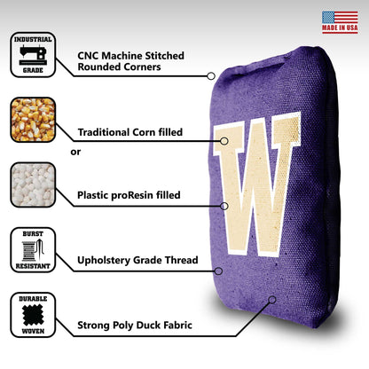 University of Washington Cornhole Bags - 8 Cornhole Bags